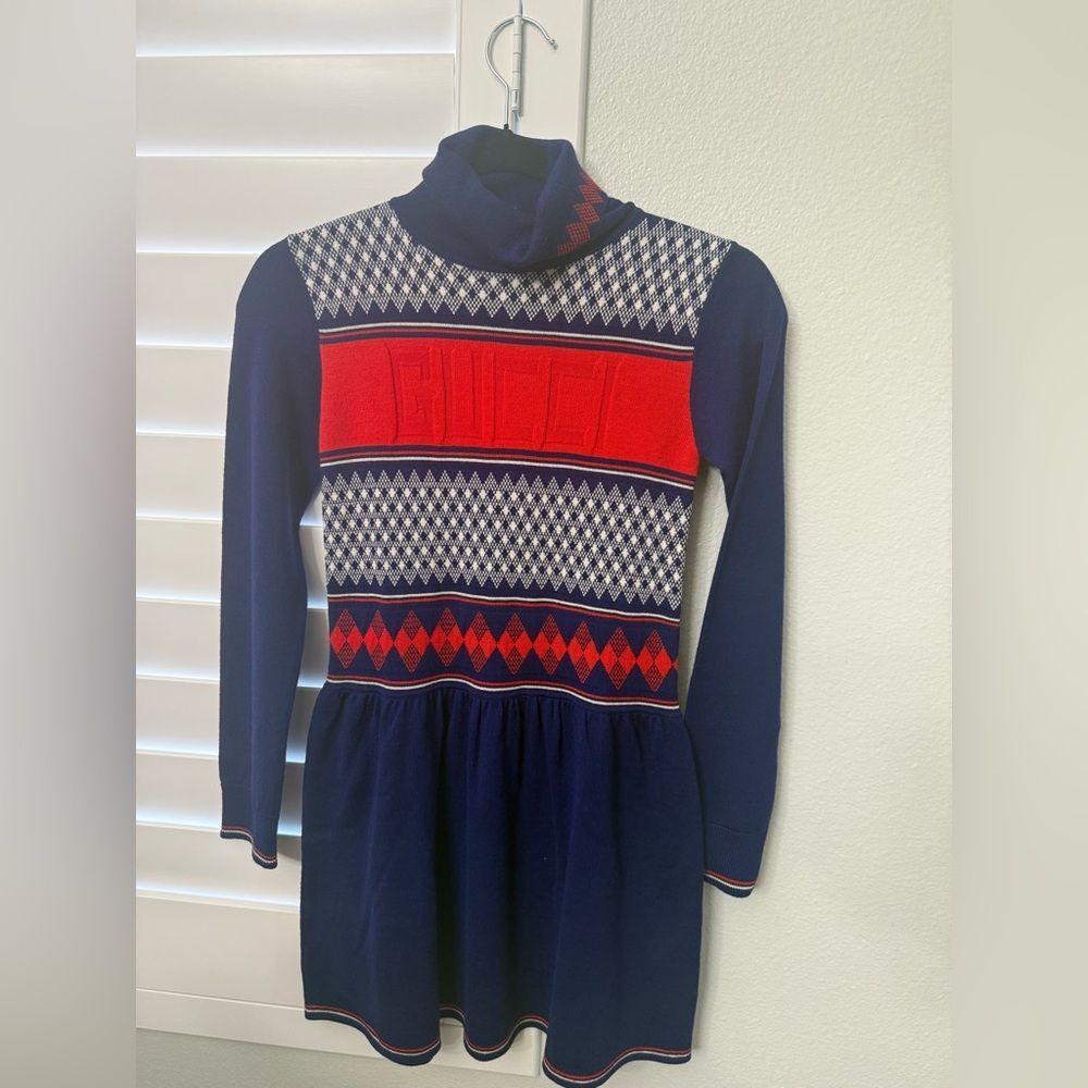Brand new Gucci Red and Navy Patterned Knit Dress kids size 10